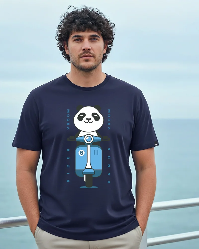 بيواكوف Men's Blue Vroom Panda Graphic Printed Plus Size T-shirt